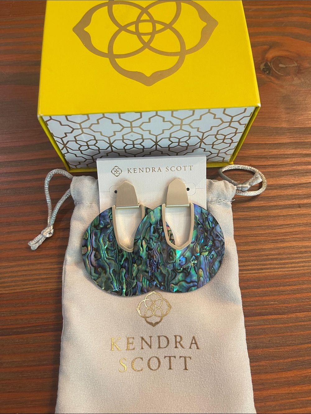 Kendra Scott Abalone Hoop Drop Earrings in Iridescent Green and Blue